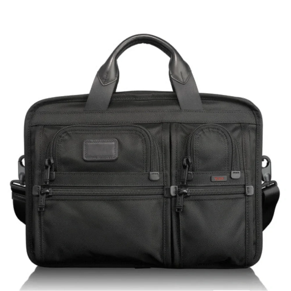 TUMI T-Pass Black Leather Medium Screen Laptop Slim Briefcase